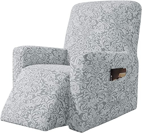 YOPOIY 1-teilige Elegante Lounge Relaxsessel Sesselbezug Stretch Easy Fit Langlebig Sesselschoner All-Inclusive-Jacquard-Massagesesselbezug mit Seitentasche -hellgrau
