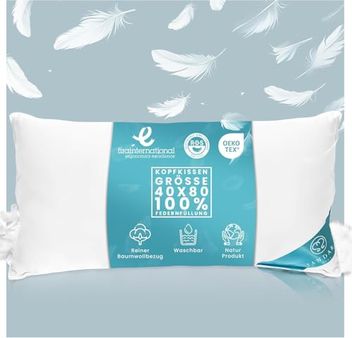 Sandaro Home Federnkissen 40x80cm 850gramm- Öko-Tex Zertifiziert | Kissen 40x80 Federn mit 100% natürlichen Federfüllungen, Kopfkissen 40x80 mit Gänsefedernfüllung im Baumwollbezug