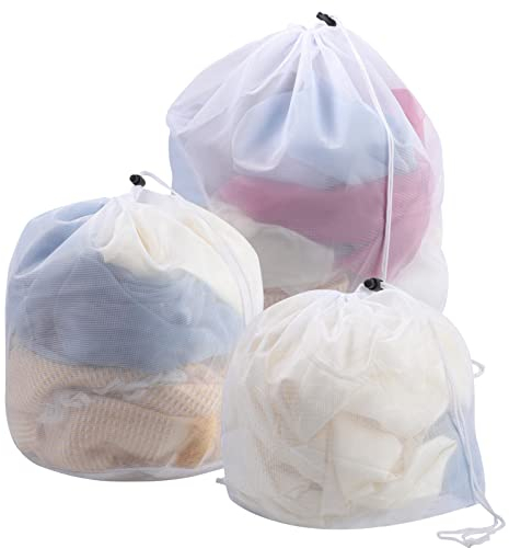 3 Pezzi Sacchetti per Lavatrice, Sacchetti a Rete Lavaggio Vestito Borsa Lavanderia con Fermacorda per Vestiti Vestiti per Bambini Biancheria Intima (30 * 40cm, 40 * 50cm, 50 * 60cm)