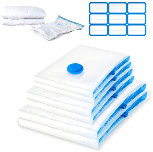 6 Sacchetti Sottovuoto Vestiti Piumoni XL L, 2*Jumbo(100x80cm)+2 grandi (90x50cm)+2 grandi (80x60cm) Sacchi Sottovuoto Salvaspazio Buste per Biancheria, Piumini e Cuscini