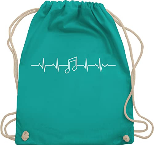 Turnbeutel Rucksack - Symbol und Zeichen Outfit - Herzschlag Musik Note EKG Linie I Herzlinie Geschenk Musikliebhaber - Unisize - Türkis - beutel für musikschule noten stoffbeutel tasche festival