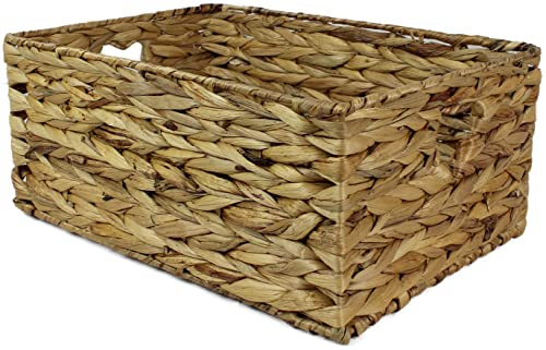 Water Hyacinth Small Storage Basket, 35cm, 1 Pack | Rectangular, Heart Shaped Handles, Natural Wicker, Open Shelves, Decorative
