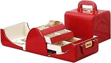 HACSYP Schmuck-Organizer mit abschließbarem Code, Zubehör-Aufbewahrungsbox for Ringe, Ohrringe, Armbänder, Halsketten, Vitrine, Reisetragbar mit Griff (Color : Red)