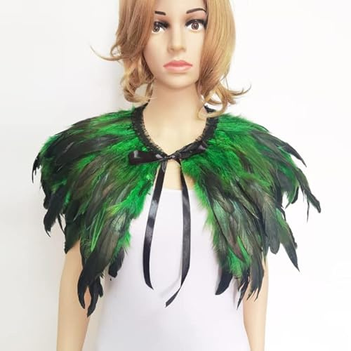 Dreilagiger Feder-Schulter-Schal Feder-Schulter-Wickel-Umhang-Jacken-Feder-Kostüm-Halloween-Rave-Party-Dreharbeiten-Grün
