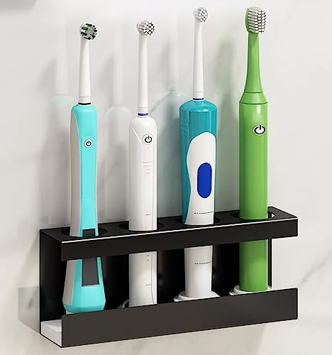 4 Loch Zahnbürstenhalter Elektrische Zahnbürste Schwarz mit Basis aus Diatomeenschlamm, Edelstahl Halterung Elektrische Zahnbürstenhalter Ohne Bohren (Blende 35MM)
