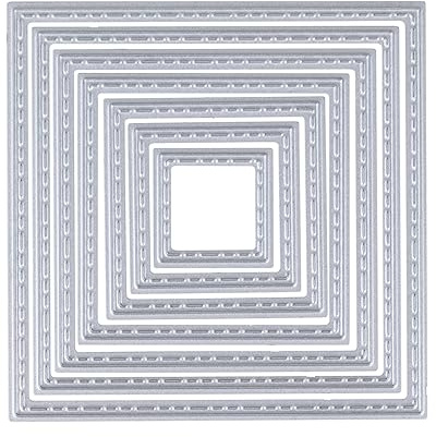 Rayher Stanzschablonen Quadrat, mit Steppnaht am Rand, Set 7teilig, Quadrate 1,9 - 7,2 cm, für Papiergestaltung, Kartengestaltung, Scrapbooking und vieles mehr, Prägeschablonen, Stahl, 50285000