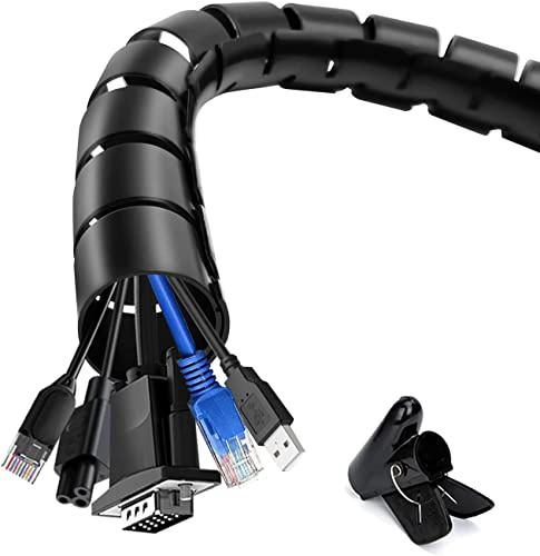 shinfly 2 x 10m Kabelschlauch Selbstschließend, Durchmesser 22mm/28mm Flexibel Kabelkanal mit 1 Drahtführungsclip, Kabelschutz Kabelmanagement für TV Computer - Schwarz