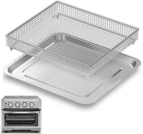 Air Fryer Tray Replacement for Cuisinart TOA-60 TOA-65 TOA-70 Convection Toaster Oven Tray Replacement, 12.4x11 Steel Baking Pan and Wire Rack Mesh Basket Accessories Parts, NonStick/Dishwasher Safe