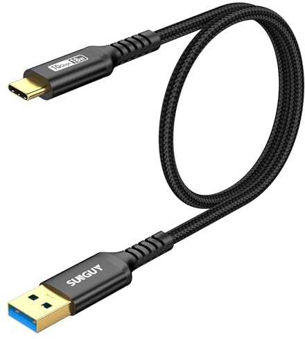 SUNGUY USB C Kabel, USB-C auf USB 10Gbps Typ C Kabel und Nylon geflochtenes Datenkabel Typ-C kompatibel mit iPhone 17/16/15 Pro Max, Galaxy S25 S24 S23, Android Auto - 0.5m, Schwarz, 1Packung