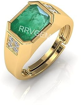 RRVGEM Anillo de esmeralda natural de 9,25 ratti/8,50 quilates, hecho a mano, con hermosa piedra Panna, anillo chapado en oro para hombres y mujeres, Chapado en oro, Esmeralda