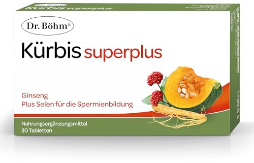 Dr Böhm Kürbis superplus -Kürbiskernextrakt aus Steirischem Ölkürbis,30 Stk | Selen für Spermienbildung und Wohlbefinden im Alter plus Ginseng, frei von Laktose, Hefe, Gelatine, glutenfrei