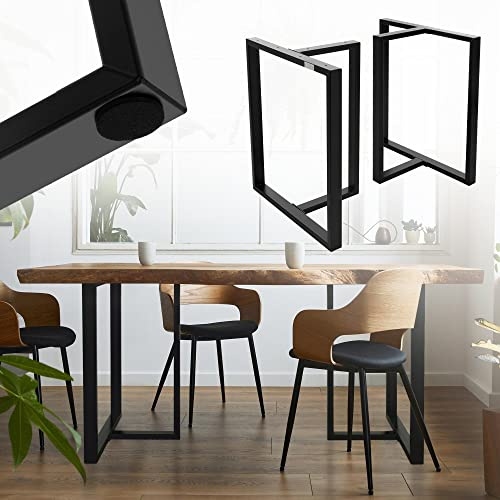 ML-Design Jeu 2x Pieds de Table Forme de T, Noir, 60x72 cm, Métal, Design Industriel, Profil 8x4 cm, Protection du Sol, Piétement à Patins Table Salle à Manger/Bureau, Patins de Table pour Projets DIY