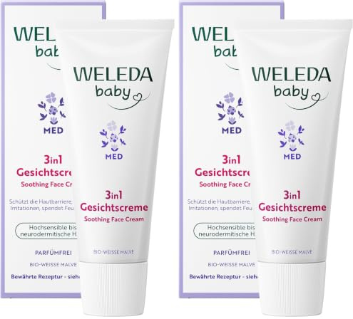 WELEDA Bio Baby Derma Weiße Malve Gesichtscreme, Feuchtigkeitspflege für hochsensible und neurodermitische Haut, Naturkosmetik für intensive Pflege und Linderung von Juckreiz (1 x 50 ml)