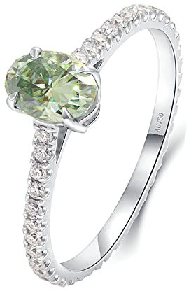 Lieson Hochzeitsringe Damen, Frauen Ring Verlobung Weißgold 585 14K Elegant Grün 4 Krallen Oval Moissanit mit 1ct Freundschaftsringe Weißgold Gr. 48 (15.3)