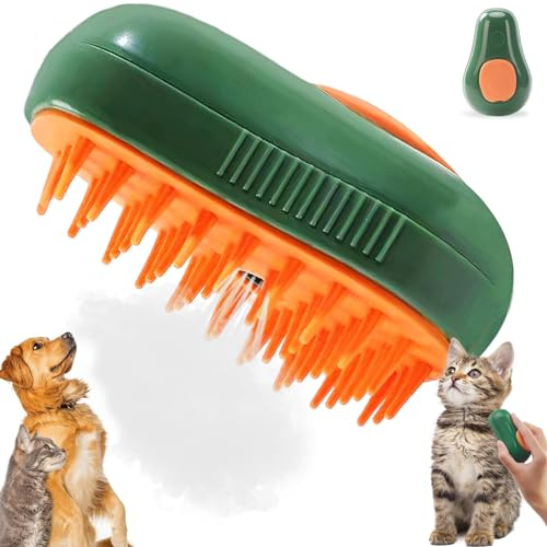 Steamy Cat Brush, 3-in-1-Dampfbürste für Katzen Katzenbürste mit Dampf Hundebürste Haustierbürste Haustier Bürsten Selbstreinigende Zupfbürste, Für Katzen Hunde Massage Selbstreinigung (Grün)