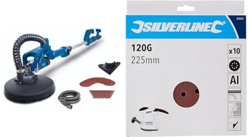 SCHEPPACH DS930 Ponceuses de Murs et Plafond, Équipée de Têtes de Ponçage Interchangeables & Silverline 273151 Lot de 10 Disques abrasifs perforés auto-agrippant 225 mm Grain 120