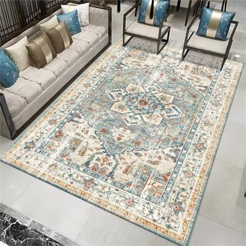TiLEze Teppich Gross Aesthetic Deko Rosa Deko Blauer Orientteppich Wohnzimmer Mittelteppich Elegant Klassisch Waschbar Bett Deko 140X200cm