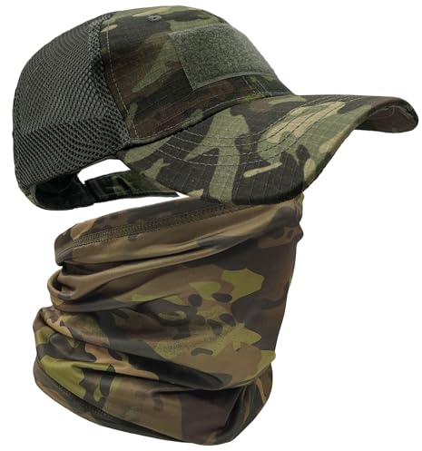 ehsbuy Camo Mesh Basecap Herren mit Kühlenden Schlauchschal Army Tactical Cap Gesichtsschal Militär Airsoft Sommer Trucker Cap Bandana Neck Gaiter Snoods für Jagd Laufen Sports & Outdoor