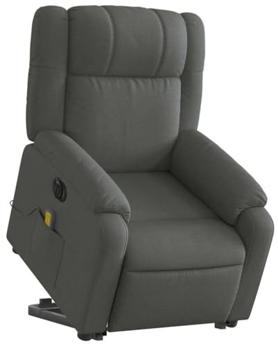 vidaXL Massagesessel, Sessel mit Aufstehhilfe Elektrisch, Relaxsessel mit Liegefunktion Vibrationsfunktion, Fernsehsessel Liegesessel Aufstehsessel, Dunkelgrau Stoff