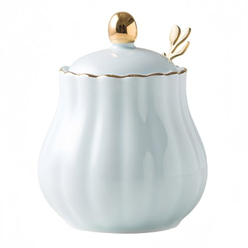 Dowbom Sucrier avec couvercle et cuillère, pot à sucre en porcelaine de couleur unie, pot à sel, pour café, restaurant (bleu, 283,5 g)