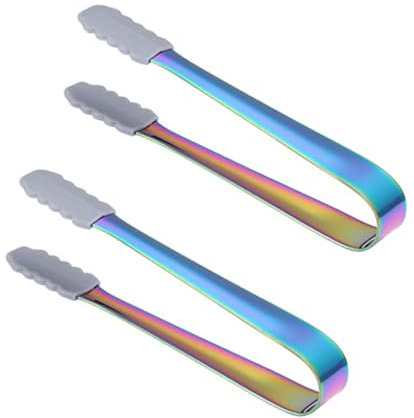 Mini Serving Tongs Stainless Steel Appetizer Tongs Sugar Tongs Ice Tongs with Anti-Slip Silicone (Rainbow Color)