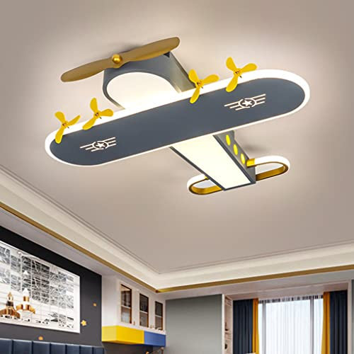SSNCcNC LED Deckenleuchte Kinderzimmerlampe Kreativ Flugzeug Design Dimmbar Mit Fernbedienung 59W Kind Junge Schlafzimmer Deckenlampe Acryl Schirm Eisen Wohnzimmer Grau Deko Leuchte 69 * 66cm