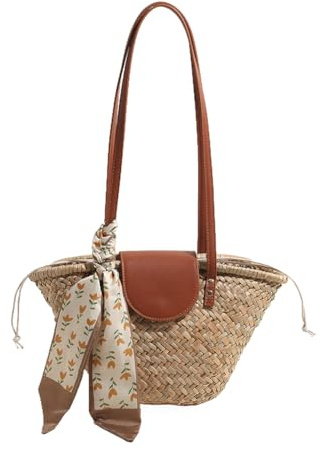 Kexpery Bolsa de mano tejida de paja para mujer, bolsas de playa de verano, capacidad, bolso tejido de moda con cinta, bolsa de asas para viajes al aire libre, 02 Beige