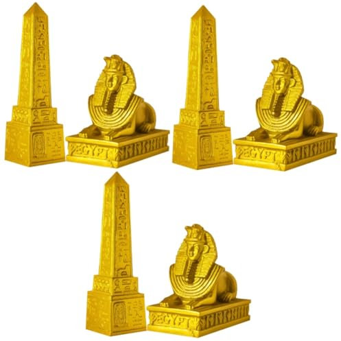 OSOLADY 3sätze Ägyptische Obelisk Statue Teiliges Resin Mit Löwenkopf Und Obelisk Für Tischdekoration Antike Ägypten Sammlerstücke Für Zuhause Und Feiern