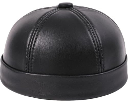 Muteitt Docker keps för män i läder kantlösa mössor dödskallemössa arbetare sjöman keps rullad manschett retro mössa hatt streetwear