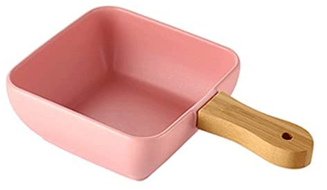 KHYTEBV Cuencos creativos con Mango de Madera, Plato de cerámica, Suministros de Cocina Modernos nórdicos, Plato Hondo de Gran Capacidad, Plato para Ensalada de Frutas, Cuenco de cerámica