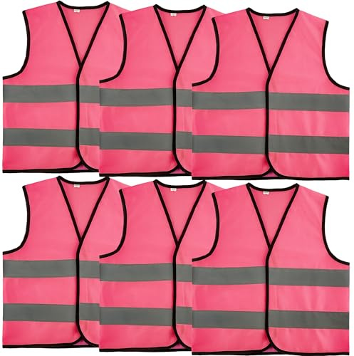 6 Pcs Kids Hi Vis Vest Child High Visibility Vest Bulk Children Hi Vis Safety Vests with Reflective Strips for Girls Boys Gift Play Outside Ride Bike (Pink, S, 4-6 years(100-120 cm))