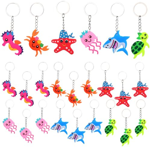 Acuiwer llavero de Silicona para niños, Juego de 24 llaveros de Goma de Animales del mar para regalar en Fiestas Detalles Cumpleaños para Infantiles