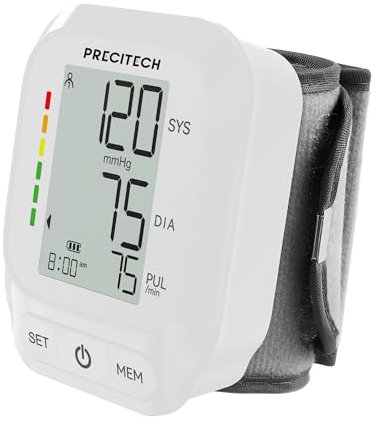 PRECITECH - Tensiomètre Poignet EASY - Validé Cliniquement (ESH) - Détection des Arythmies & Mouvements - Moyenne Automatique des 3 Dernières Mesures - 2 Utilisateurs - Manchette Réglable