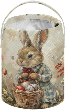 Vintage Kaninchen, Blumen, Osterkörbe, Garntasche, Häkel-Organizer-Tasche, tragbare Stricktasche, Garn-Aufbewahrungsbehälter für Häkeln, Stricken, Zubehör und Zubehör