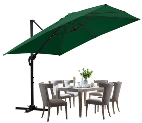 ISOISL Sonnenschirm Ampelschirm 300 x 300 cm Groß Gartenschirm mit Kurbe 360° Drehbar und Kippbar,Terrassenschirm Sonnenschutz UV50+ Gestell Aluminium,Marktschirm für Garten,Terrasse,Grün