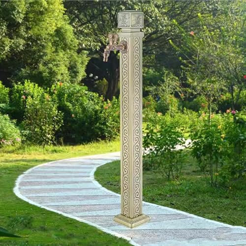 Outdoor Square Garden Water Column, 304 Stainless Steel Antifreeze Garden Column with Full Copper Faucet, Floor Mount Tap Water Feature Fountain for Courtyard Backyard