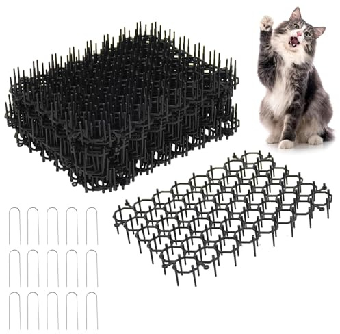 KNJOMZIE Törngaller mot katter, 15 stycken kattförsvarsmatta 20 x 15 cm med 15 U-formade markankare, kattskrämma trädgård, anti-katter försvarsmatta för utomhusbruk