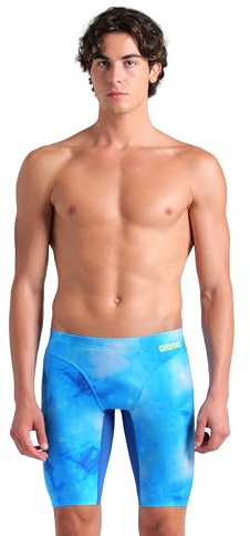 ARENA Performance Men's Tie-Dye Swim Jammer MaxLife Athletic Practice Knee-Length Swimsuit Short Competitive Training Bathing Suit, Blue Multi/Royal, US Size 26
