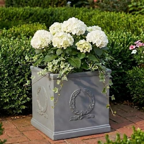 IDEALIST Large Plant Pots 45cm Square Planter, Grey Reinforced Stone, 72L | 1 Pack, L45 W45 H45 cm, Large Size, Faux Lead, for Trees, Frostproof, Drainage Holes, Lightweight