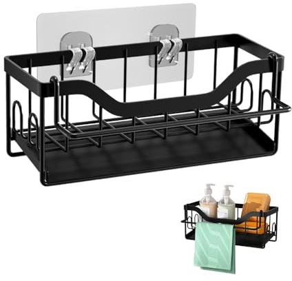 GIDWRIY Spülbecken Organizer Küche Waschbecken,Schwammhalter Küche Mit Handtuchhalter,Kitchen Sink Organizer,Küchenspüle Ablage,Organisation Spüle Aufbewahrung Ohne Bohren,Schwamm Halterung Spüle