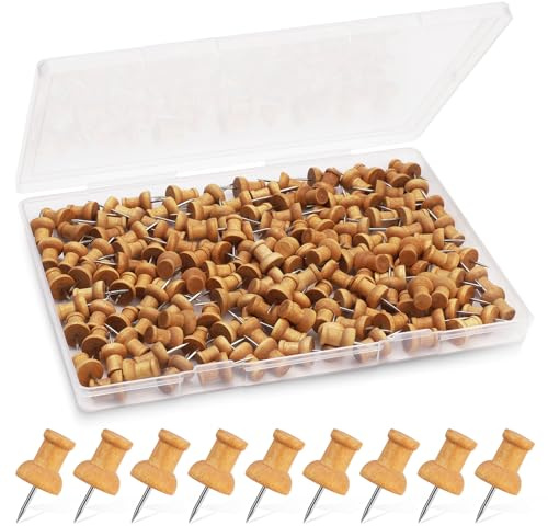Namner 150 PCS Wooden Push Pins for Cork Boards, Natural Thumb Tacks Notice Board Pins with Storage Box, Drawing Pins, Strong Grip for Bulletin Boards, Maps & Crafts