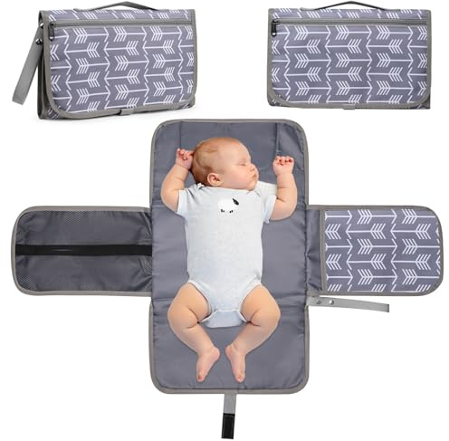 ZXTGBQ Matelas à langer portable imperméable pliable, tapis à langer nomade, tapis a langer de voyage bebe, facile à nettoyer et étanche, avec un distributeur de lingettes et un coussin confortable