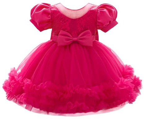Lito Angels Vestido de Tul con Lentejuelas para Niña, Rosa Fucsia, 2 Años