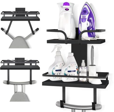 VINCOURNA Soporte Tabla Planchar, Colgador Tabla Planchar, Soporte Plancha Pared, Colgador Tabla de Planchars Pared de 2 Niveles con Ganchos Desmontables y Ajustables (en Forma de T&Y)
