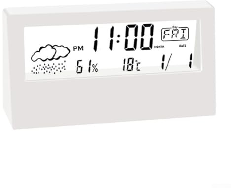Gdfnmogo Thermomètre hygromètre numérique Réveil avec écran LCD Moniteur de température et d'humidité Station météo intérieure pour la maison, le bureau, l'école Plastique ABS (Blanc)