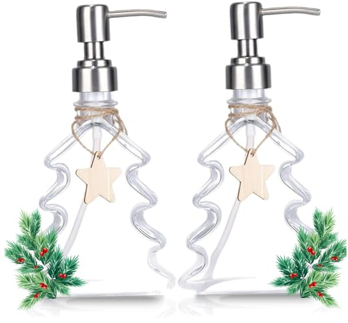 Distributeur de Savon en Verre avec Pompe, Distributeur de Savon Noël 2pcs avec Pompe, récipient Vide à Main en Verre Transparent pour Liquide, Lotion, Gel Douche 200 ML