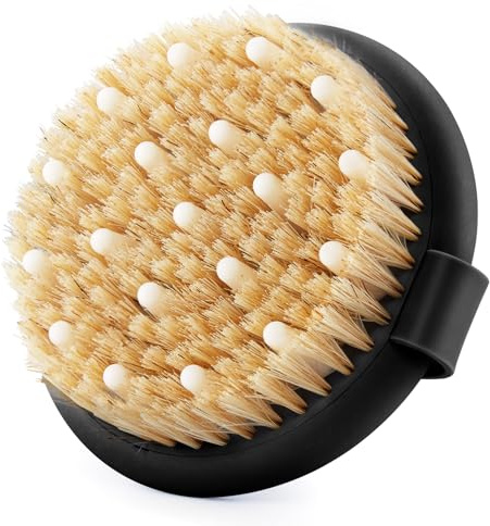 Dry Brushing Body Brush for Massage - Natural Boar Bristle Exfoliating Brush with Massage Nodes for Lymphatic Drainage, Cellulite, Blood Circulation Improving Skin Health for Women Men Elderly(Black)