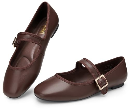Trary Mary Jane Shoes Women, Ballet Flats Shoes Comfortable Coffee Flats for Women Square Toe Mary Jane Shoes Size 8.5