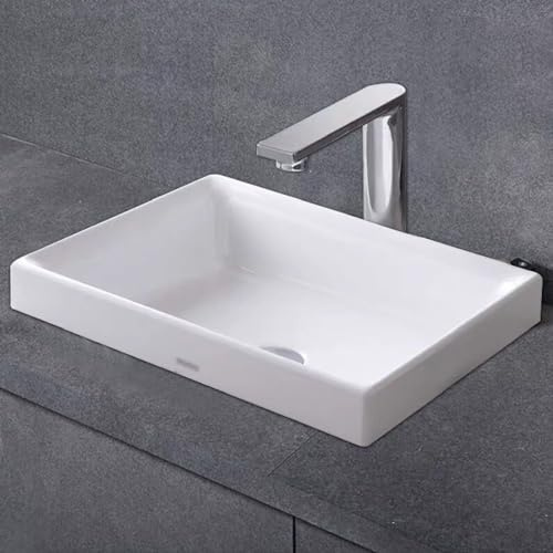 Lavandino Da Incasso In Ceramica For Bagno, Lavabo Sottopiano Rettangolare Salvaspazio For Appartamento, Balcone, Guardaroba, Camper(60x38.5x12.8cm)
