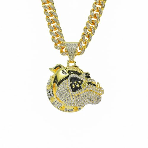 Hip Hop Iced Out Amerikanischer Bulldogge Cuban Chain Anhänger-Kette Gold Silber Titansteel Bling Anhänger, Streetwear Männer Rapper Schmuck